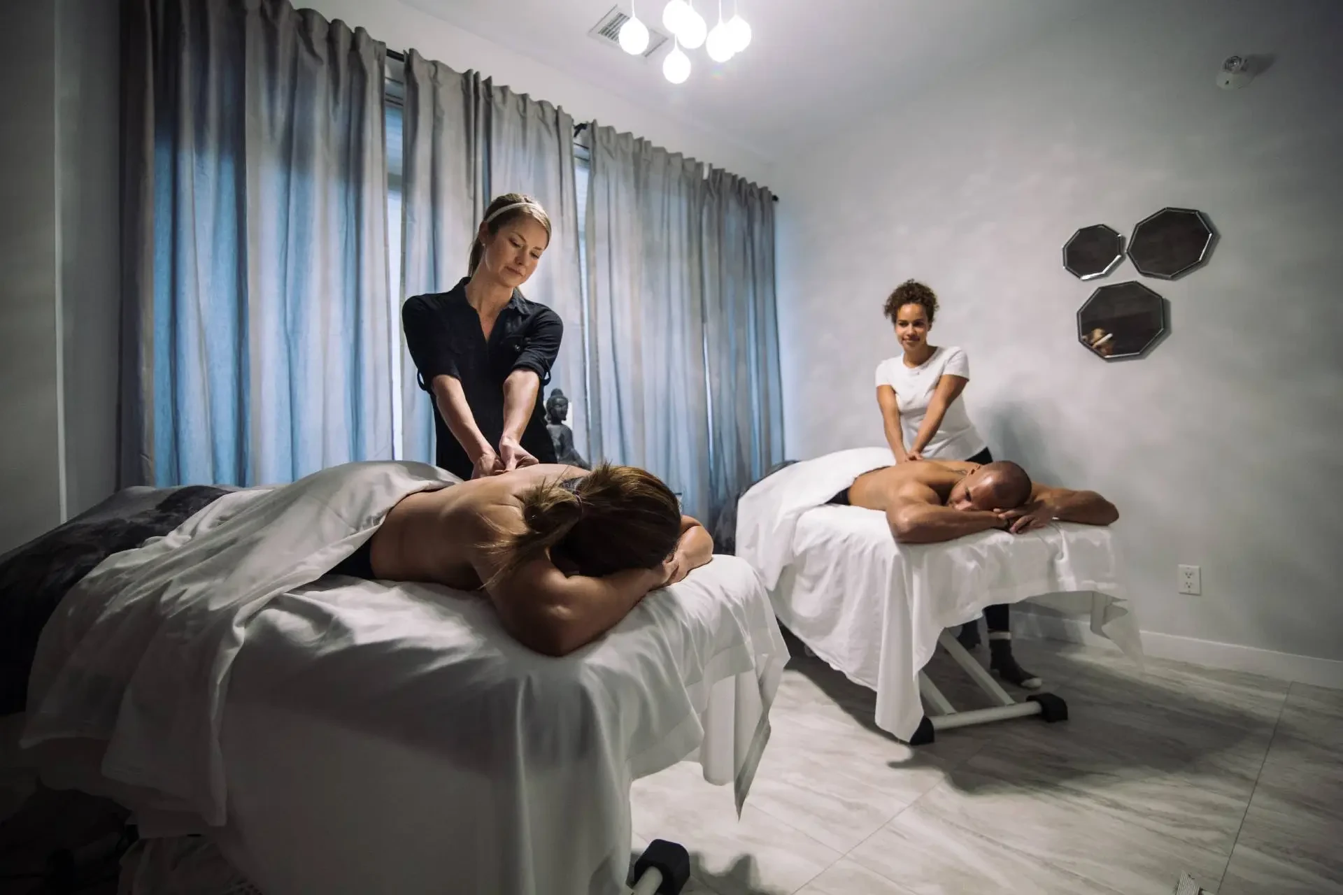 A couples massage treatment at Leela Eco Spa.